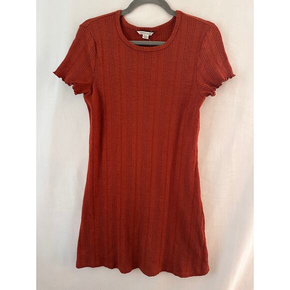 American Eagle Ribbed T-Shirt Dress Short Sleeve Rust Boho Casual Fall Layer NEW - Picture 1 of 6